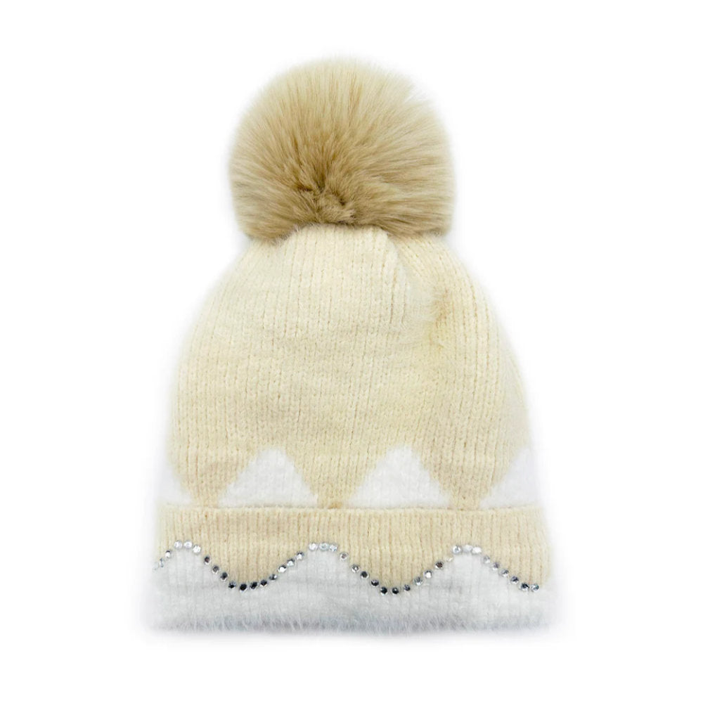 A&B Fashion HT2411-089 Colourful Sequined Pom Pom Hat - Cream