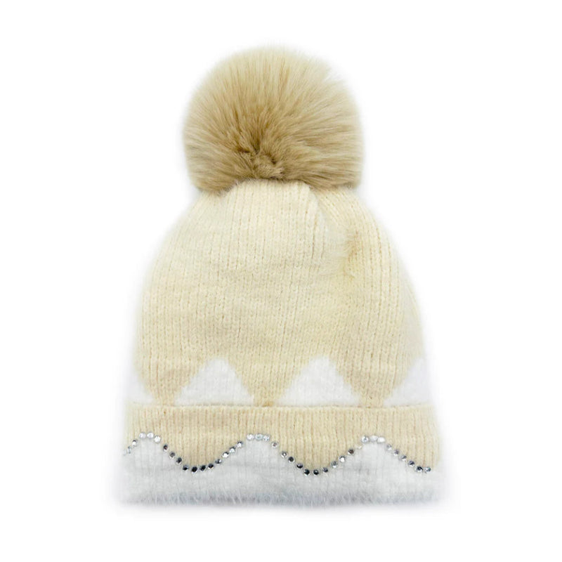 A&B Fashion HT2411-089 Colourful Sequined Pom Pom Hat - Cream