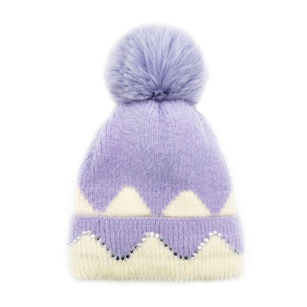 A&B Fashion HT2411-089 Colourful Sequined Pom Pom Hat - Lilac