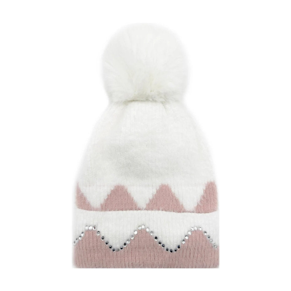 A&B Fashion HT2411-089 Colourful Sequined Pom Pom Hat - White
