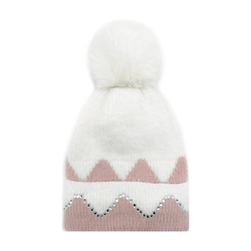 A&B Fashion HT2411-089 Colourful Sequined Pom Pom Hat - White