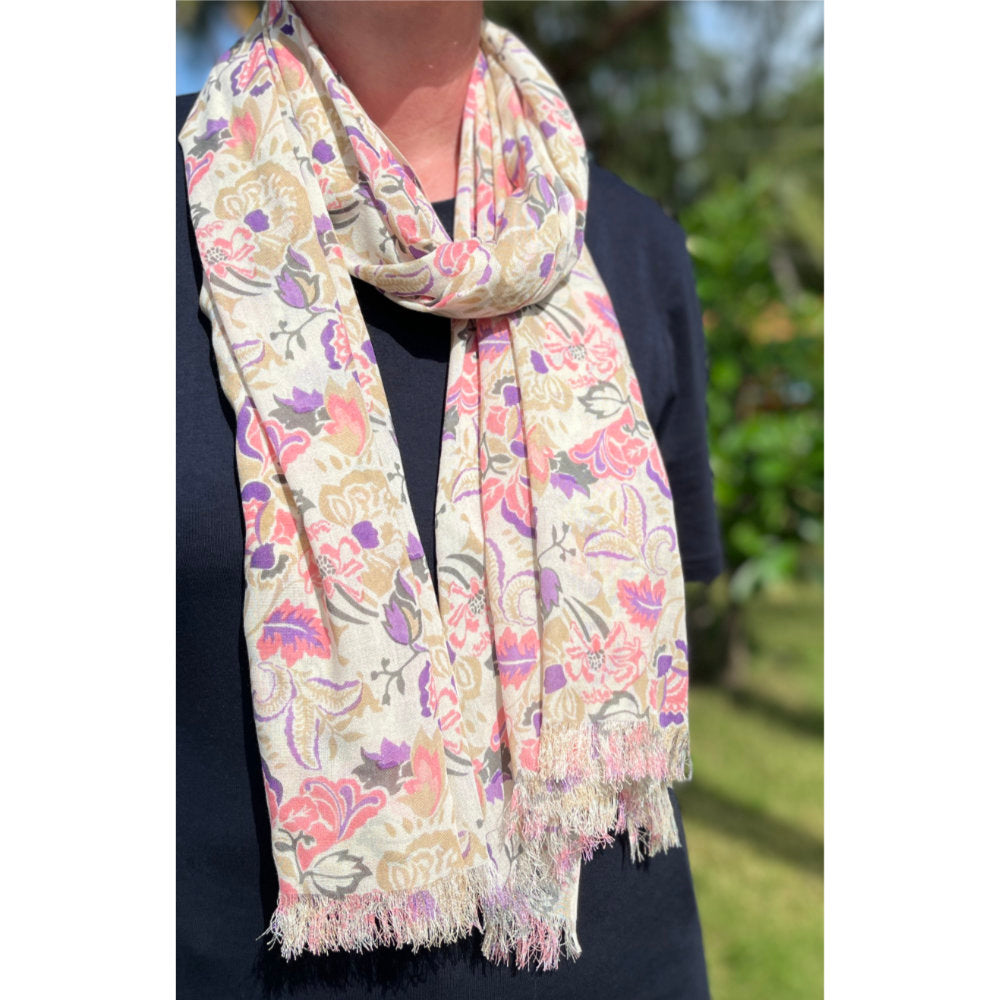 Earth Squared Cream Jacobean Print Scarf (CAN26CMSCF)