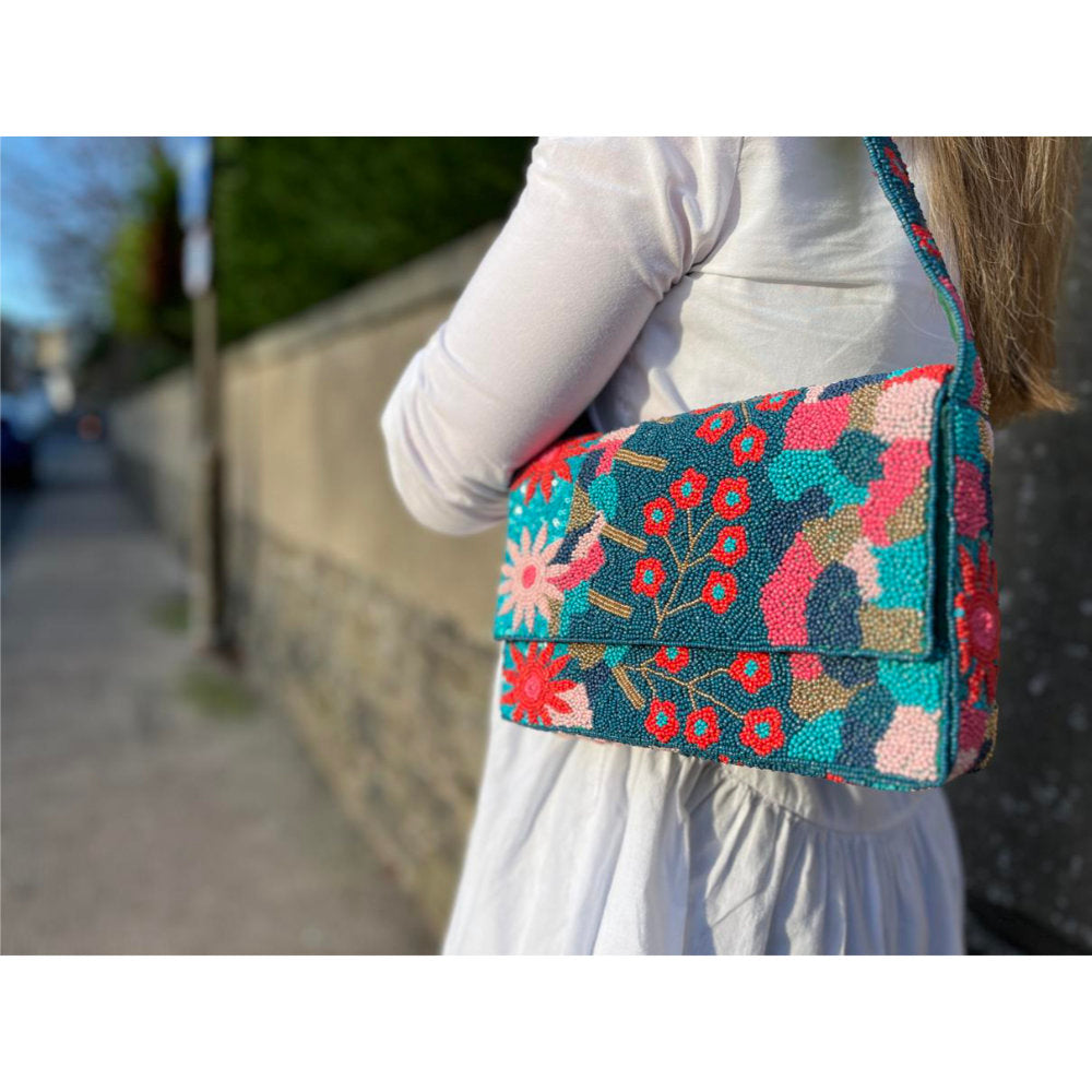 Earth Squared Teal Beaded Shoulder Bag (SS26BBTL)