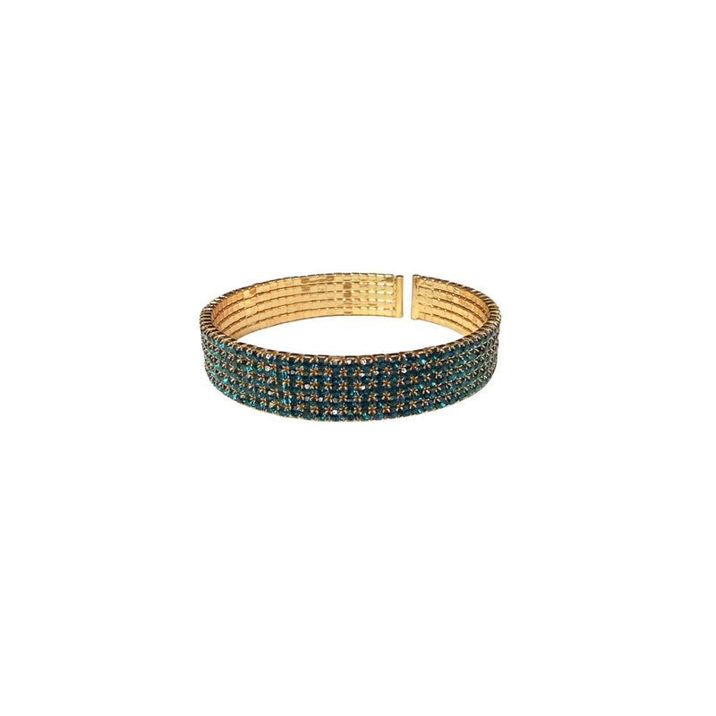 White Leaf Multi Row Cubic Zirconia Bracelet In Teal & Gold (LBN67T)