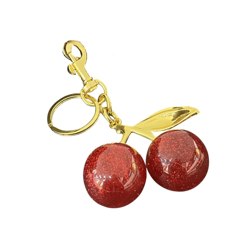 White Leaf Cherry Bag Charm In Red & Antique Gold (LCN13R)