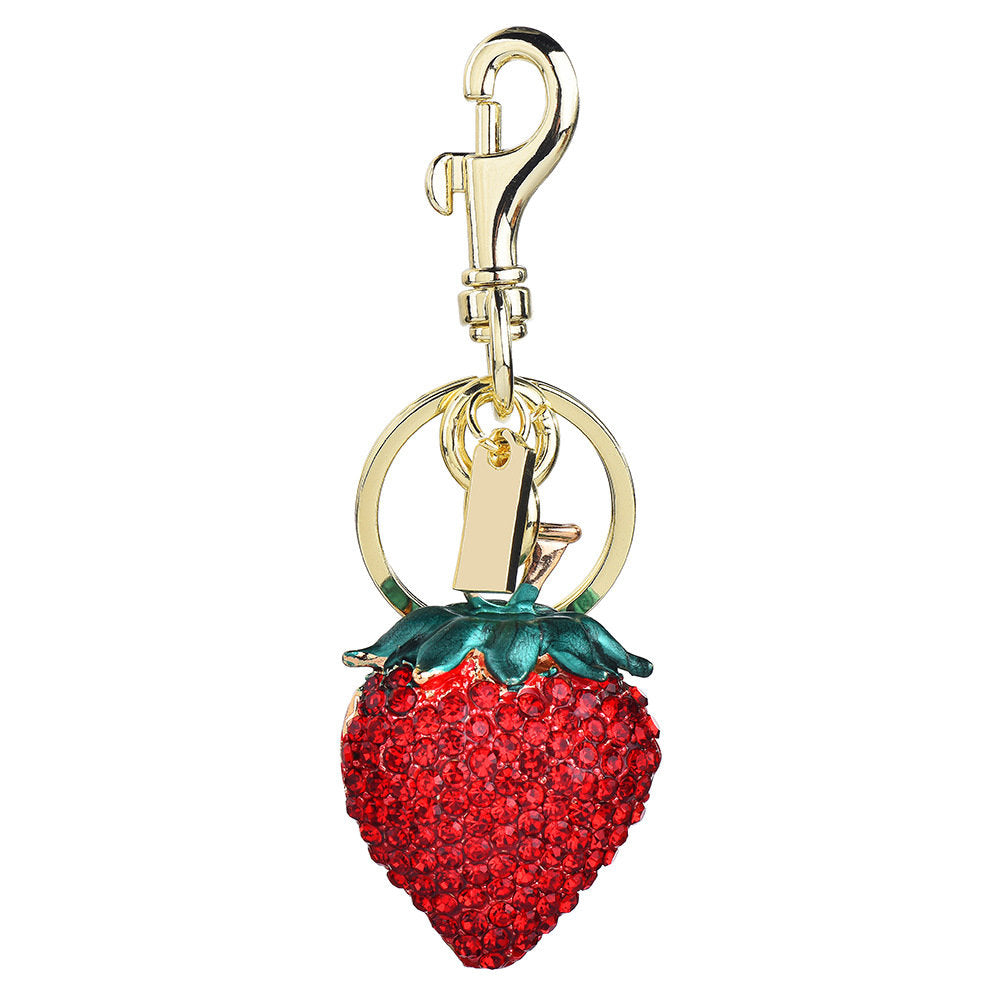White Leaf Embellished Strawberry Bag Charm In Red & Gold (LCN17R)