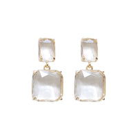 White Leaf Linked Faceted Gem Earring Gold With Clear Crystal (LEN09G)