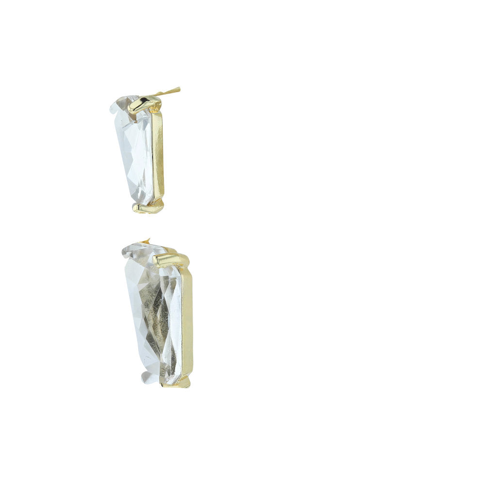 White Leaf Linked Faceted Gem Earring Gold With Clear Crystal (LEN09G)