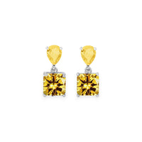 White Leaf Teardrop And Square Gem Drop Earring In Lemon Yellow (LEN700L)