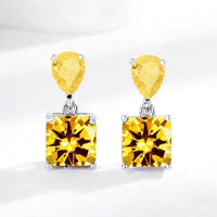 White Leaf Teardrop And Square Gem Drop Earring In Lemon Yellow (LEN700L)