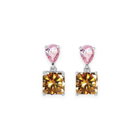 White Leaf Teardrop And Square Gem Drop Earring In Orange And Pink (LEN700O)