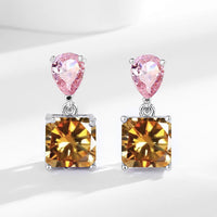 White Leaf Teardrop And Square Gem Drop Earring In Orange And Pink (LEN700O)