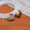 White Leaf Squared Hoop Earring In Leopard & Gold (LEQ55L)