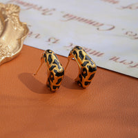 White Leaf Squared Hoop Earring In Leopard & Gold (LEQ55L)