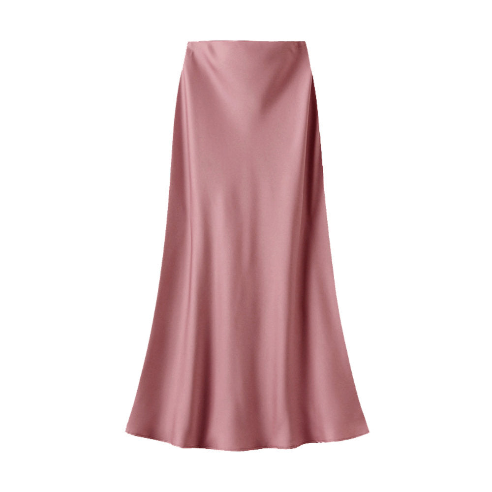 White Leaf Satin Slip Skirt In Rose Pink (LGN22RPM)
