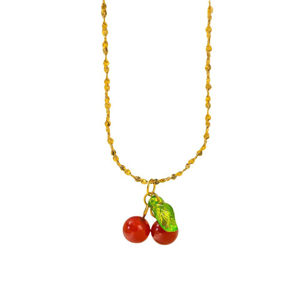 White Leaf Cherry Pendant Necklace In Gold (LNN48C)