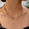 White Leaf Crystal Detail Chain Link Necklace In Gold (LNQ07G)