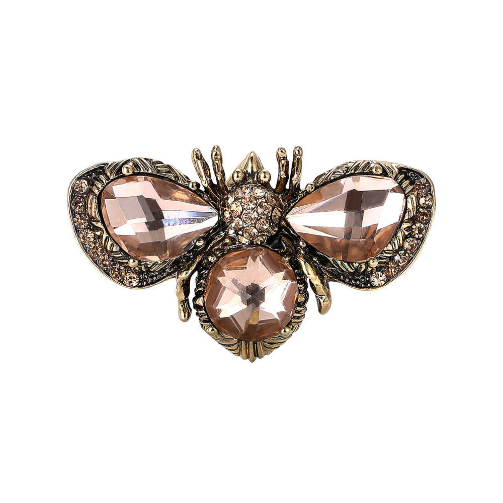 White Leaf Crystal Moth Brooch In Pink & Antique Gold (LPN27P)