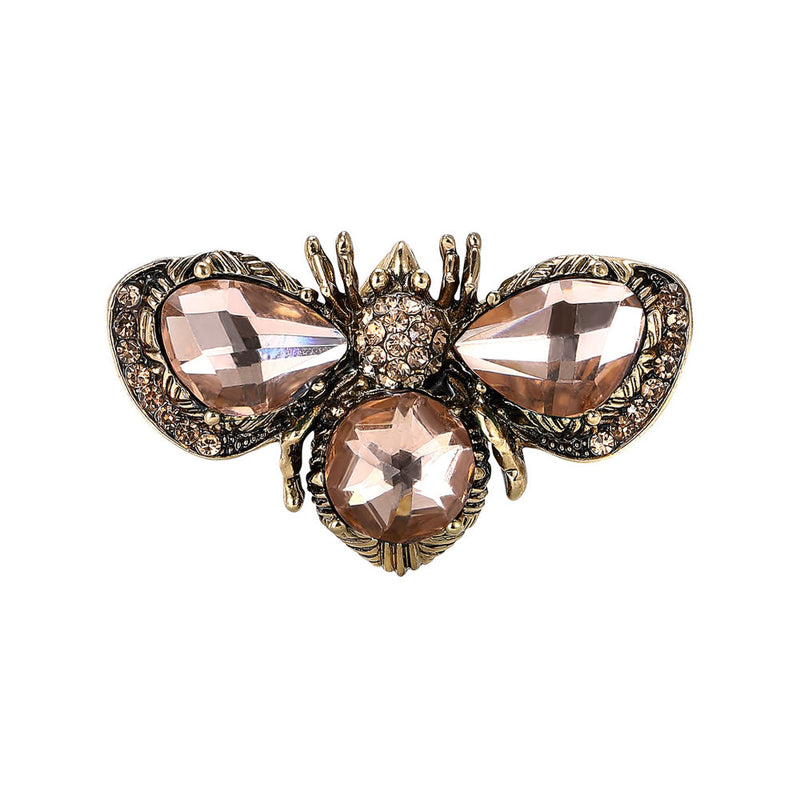 White Leaf Crystal Moth Brooch In Pink & Antique Gold (LPN27P)