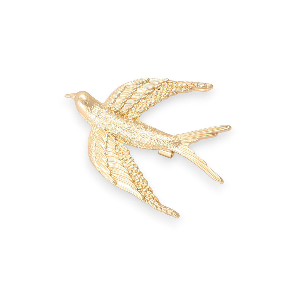 White Leaf Swallow Brooch In Gold (LPN48G)