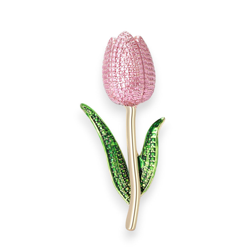 White Leaf Textured Tulip Brooch In Pink (LPN49P)