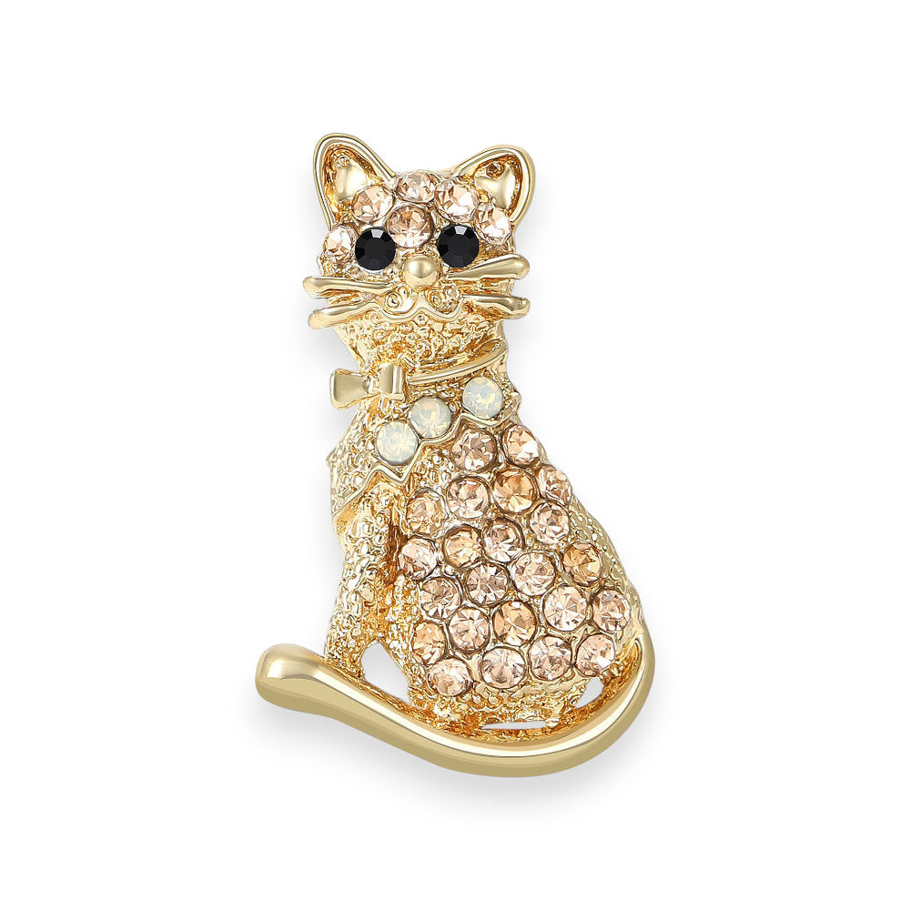 White Leaf Kitten Brooch In Amber & Gold (LPN66A)