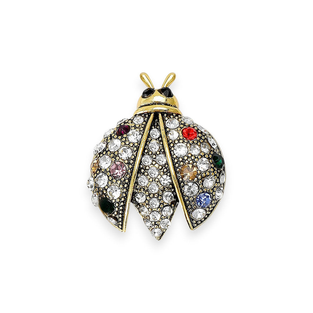 White Leaf Ladybird Brooch In Multi & Gold (LPN67M)