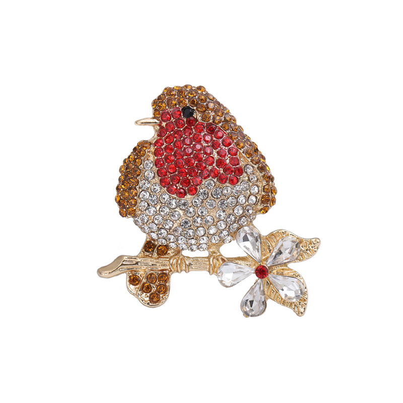 White Leaf Crystal Robin Brooch (LPQ169G)
