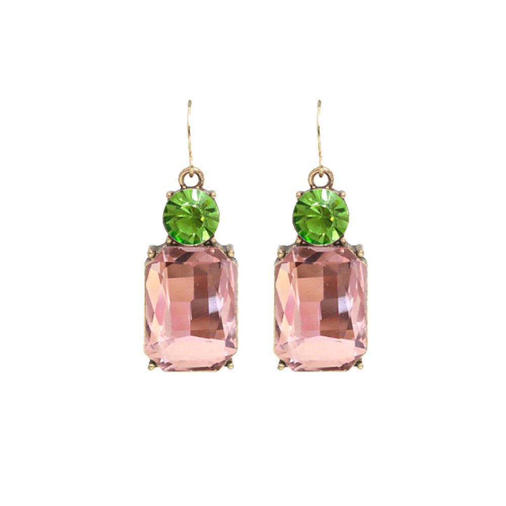 White Leaf Twin Gem Earring In Pink & Green (LTE08PG)