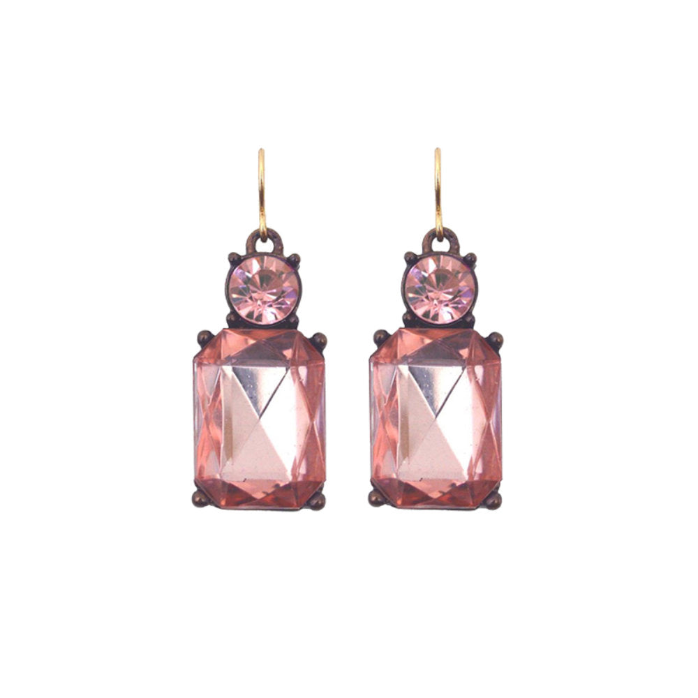 White Leaf Twin Gem Earring In Rose Pink (LTE08R)