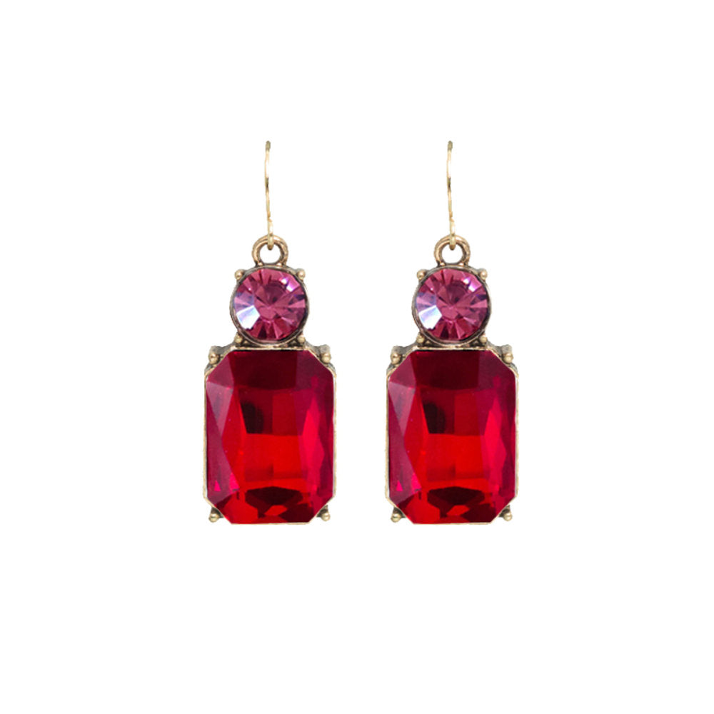 White Leaf Twin Gem Earring In Red & Pink (LTE08RP)