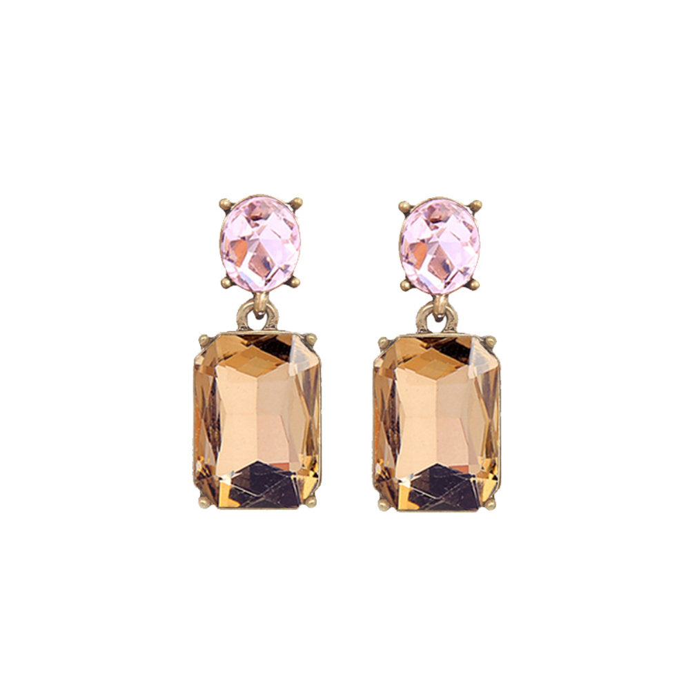 White Leaf Oval Twin Gem Post Earring Amber & Pink (LTE09AP)