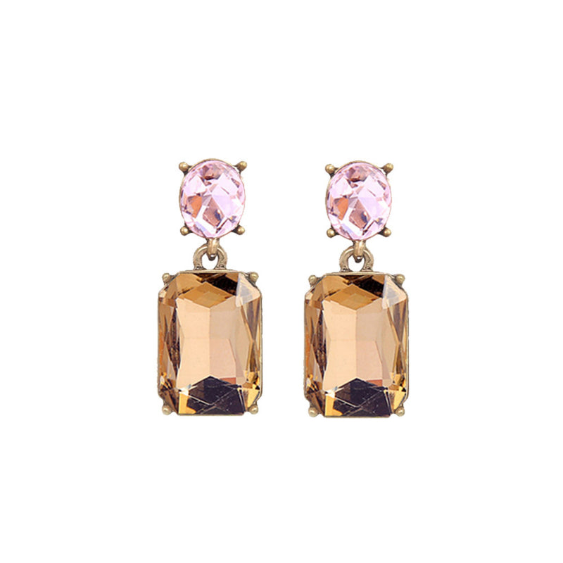 White Leaf Oval Twin Gem Post Earring Amber & Pink (LTE09AP)