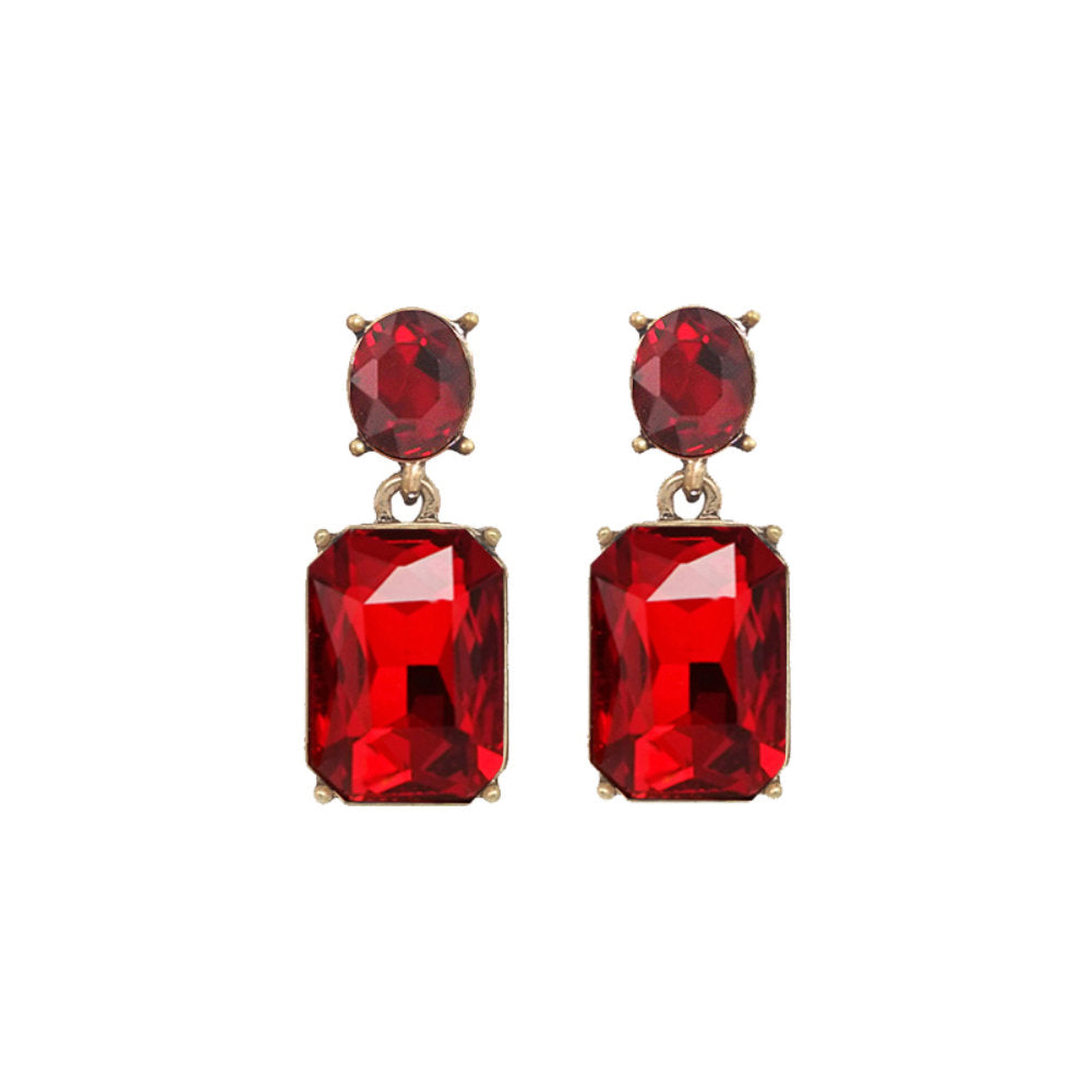 White Leaf Oval Twin Gem Post Earring In Fire Red (LTE09F)