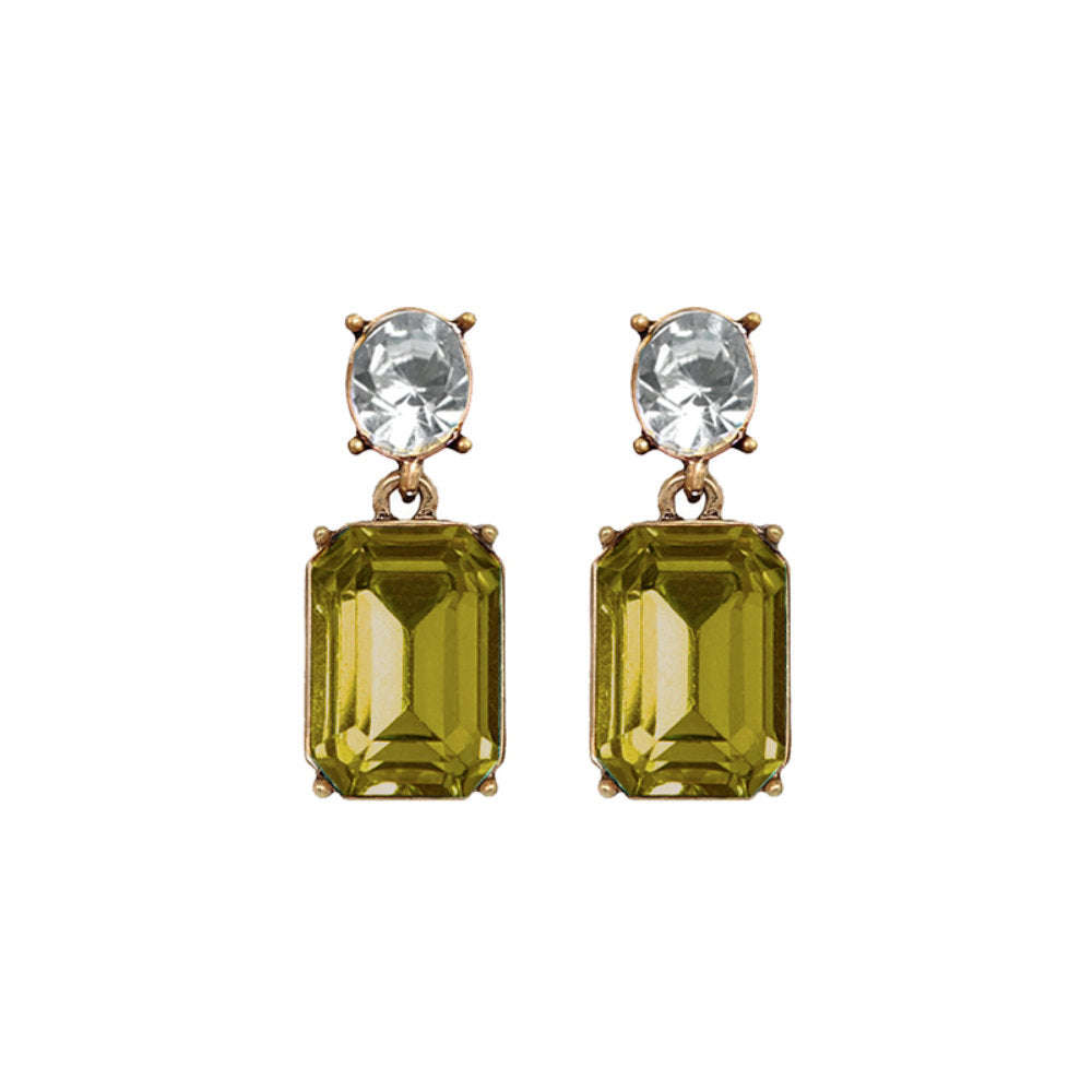 White Leaf Oval Twin Gem Post Earring In Olive & Clear (LTE09OC)