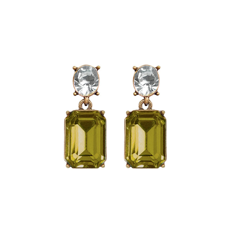 White Leaf Oval Twin Gem Post Earring In Olive & Clear (LTE09OC)