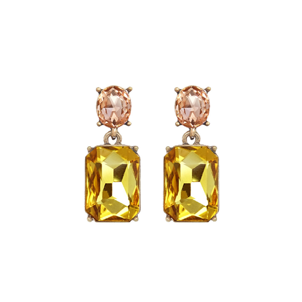 White Leaf Oval Twin Gem Post Earring In Yellow & Peach (LTE09YP)