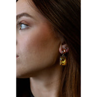 White Leaf Oval Twin Gem Post Earring In Yellow & Peach (LTE09YP)