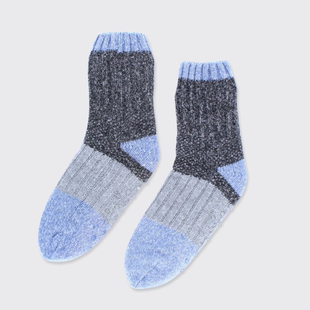 Millie Mae Men's Cosy Slipper Socks - Charcoal Grey/Blue