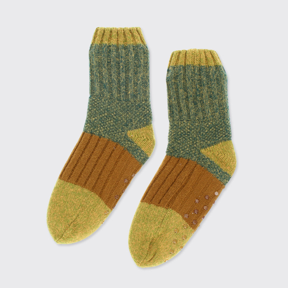 Millie Mae Men's Cosy Slipper Socks - Earthy Green