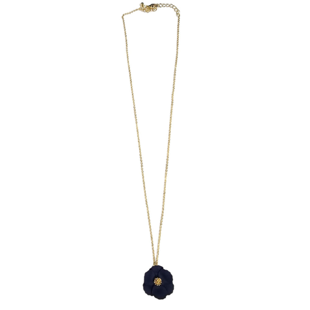 White Leaf Scalloped Edge Flower Necklace In Navy (NLD05N)