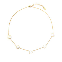 White Leaf Mother Of Pearl 5 Flower Necklace In Gold (NLN30W)