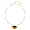 White Leaf Circle Chain Necklace With Semi Circle Pendant In Gold (NLN556G)
