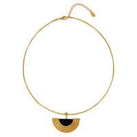 White Leaf Circle Chain Necklace With Semi Circle Pendant In Gold (NLN556G)