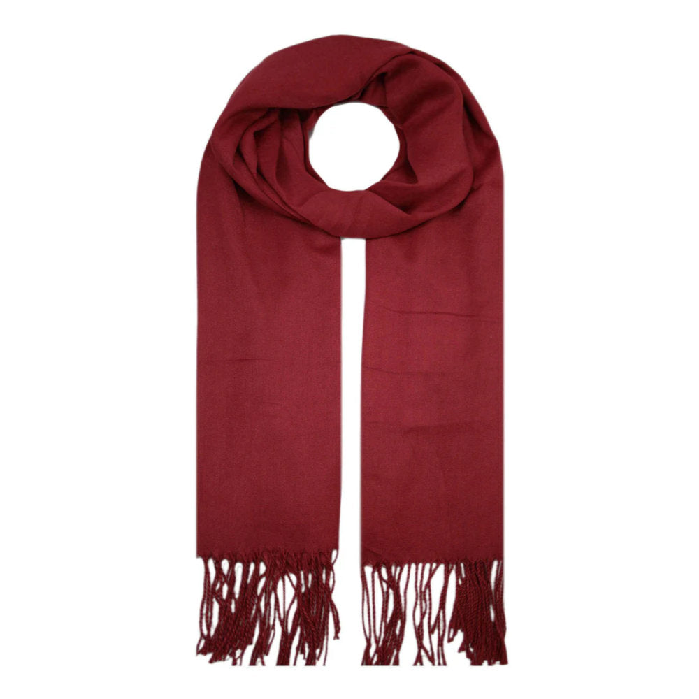 A&B Fashion SF1963-061 Plain Colour Winter Scarf with Tassels - Burgundy