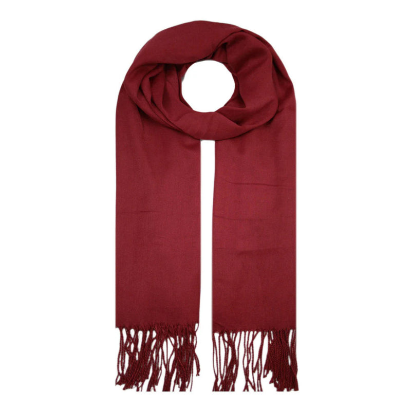 A&B Fashion SF1963-061 Plain Colour Winter Scarf with Tassels - Burgundy