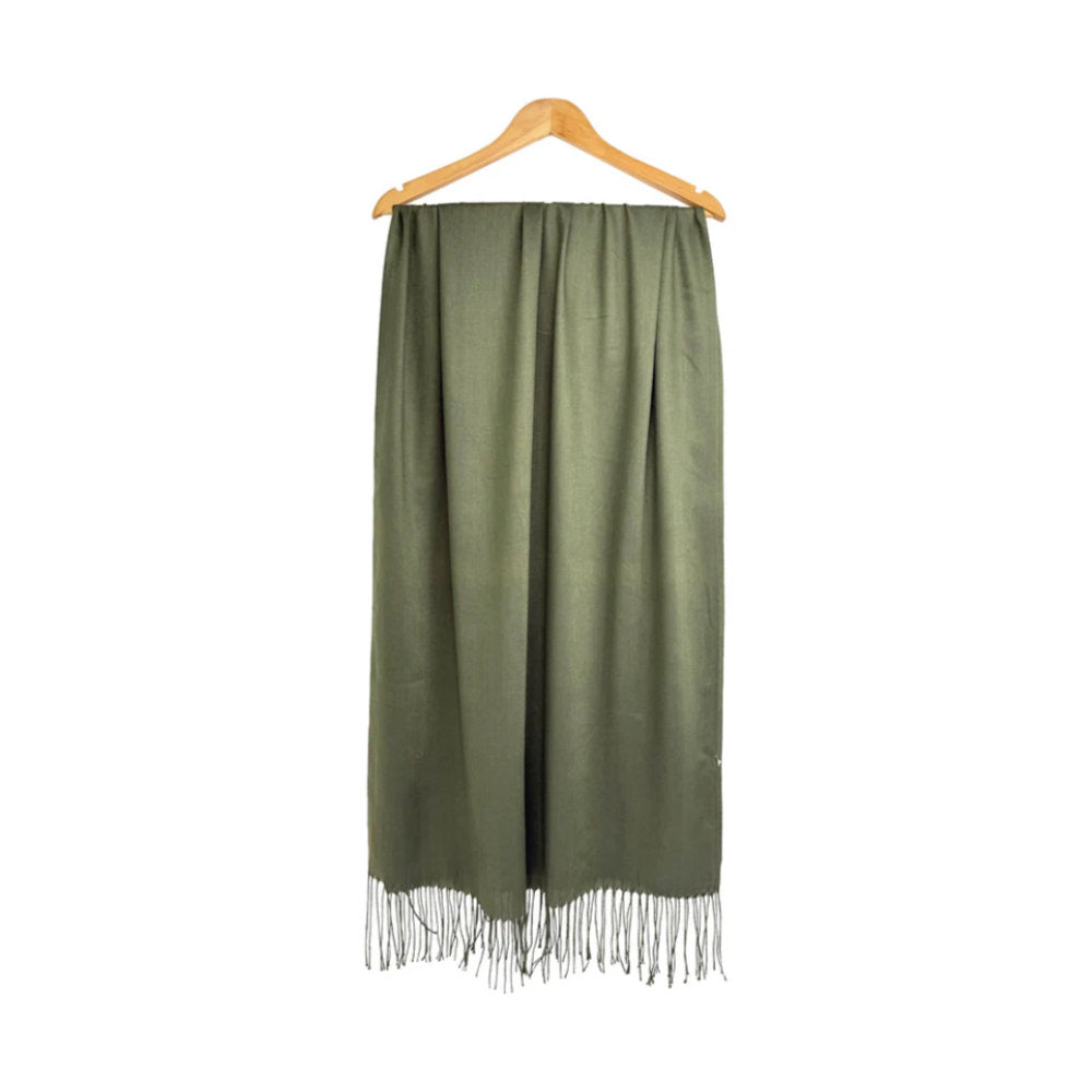 A&B Fashion SF1963-061 Plain Colour Winter Scarf with Tassels - Khaki Green