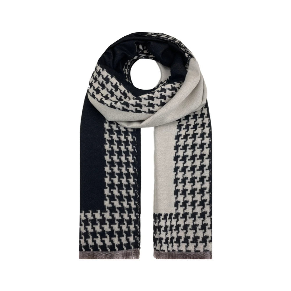 A&B Fashion SF21175-611 Ladies Scarf With Pepita Check Houndstooth Pattern - Black