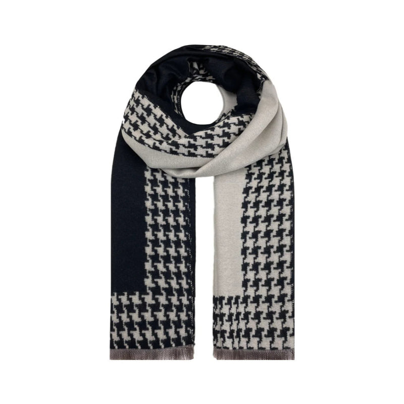 A&B Fashion SF21175-611 Ladies Scarf With Pepita Check Houndstooth Pattern - Black