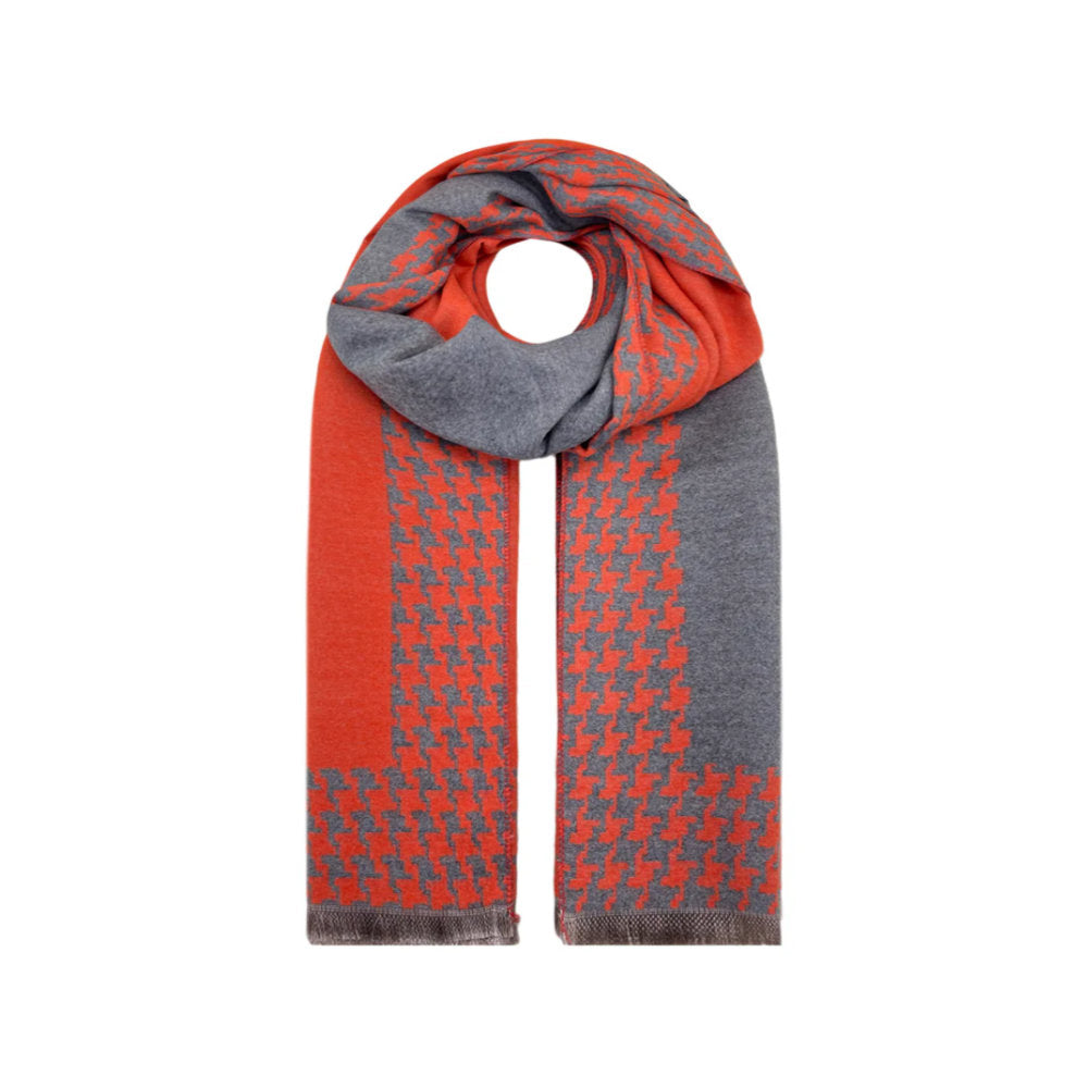A&B Fashion SF21175-611 Ladies Scarf With Pepita Check Houndstooth Pattern - Orange